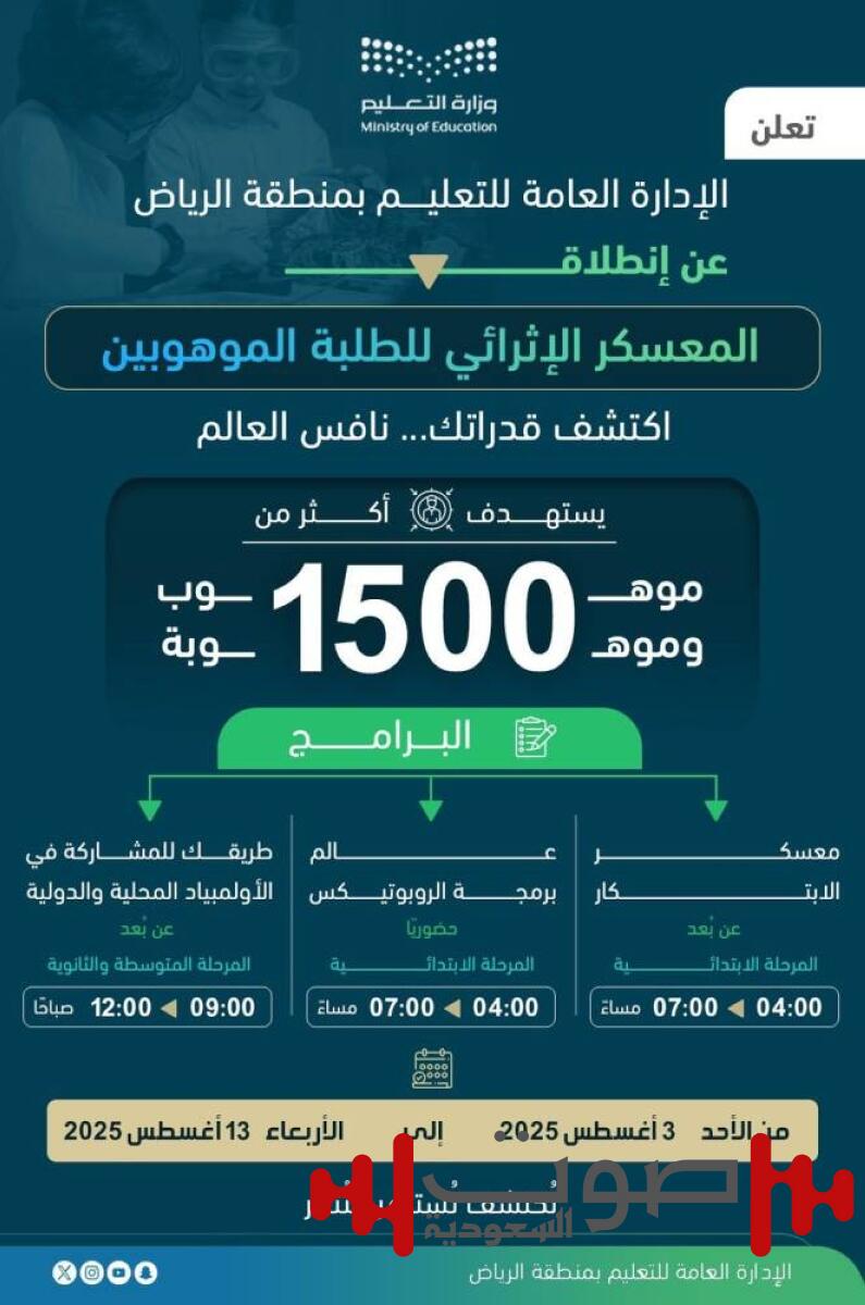 «تعليم الرياض» تطلق معسكراً لرعاية الموهبة والابتكار